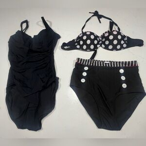 Black Swimsuit and Polka Dot Bikini Set